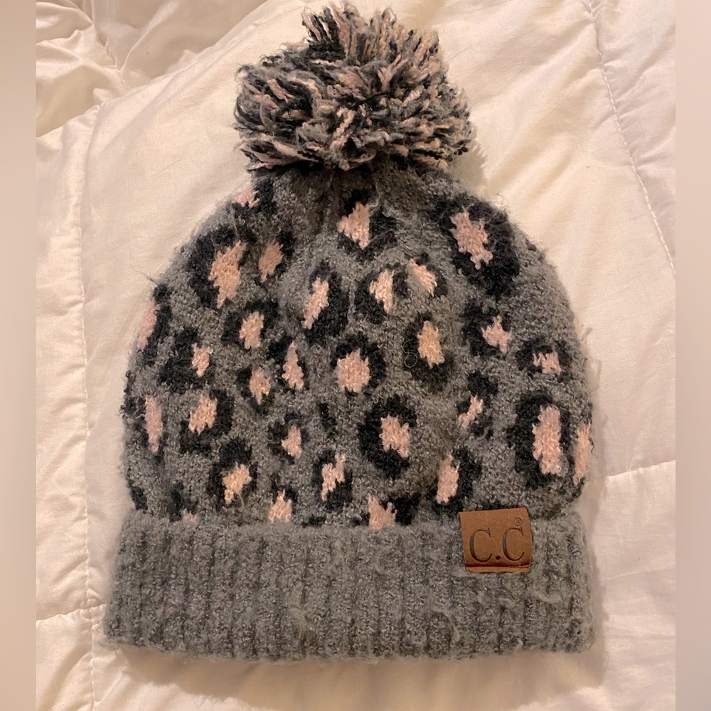 CC hat, grey with pink cheetah print. Like new.